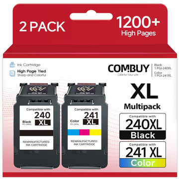 PG-240XL CL-241XL Ink Cartridges Compatible for Canon 240XL 241XL Combo Pack Work with PIXMA MG3620 MG3600 TS5120 MG3520 MG3220 MG2120 MG4220 MX392 MX452 MX522 Printer (1 Black,1 Tri-Color)