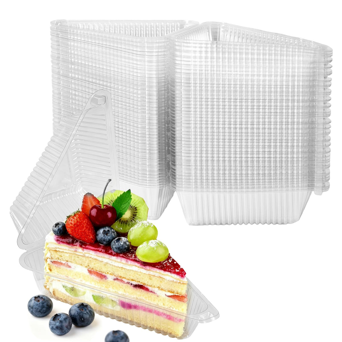 100Pcs Cake Slice Containers,Pie Slice Containers for 6”-8” Diameter Cake or Pie Slices,Individual Cheesecake Containers,Plastic Boxes for Take Out Packaging, Bakery and Cafe Cake Carriers