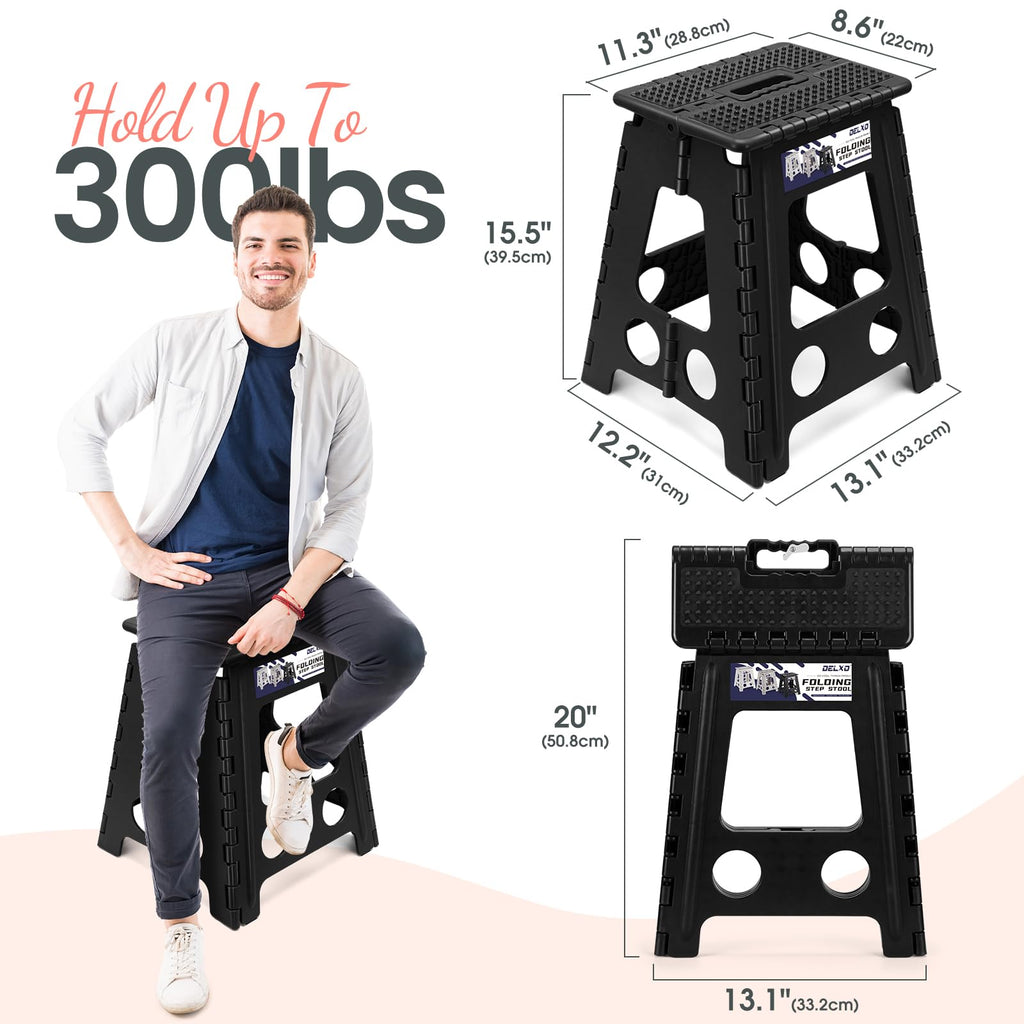 Delxo 16 Inch Folding Step Stool,foldable Step Stool for Adults Black Dot, Dot Black