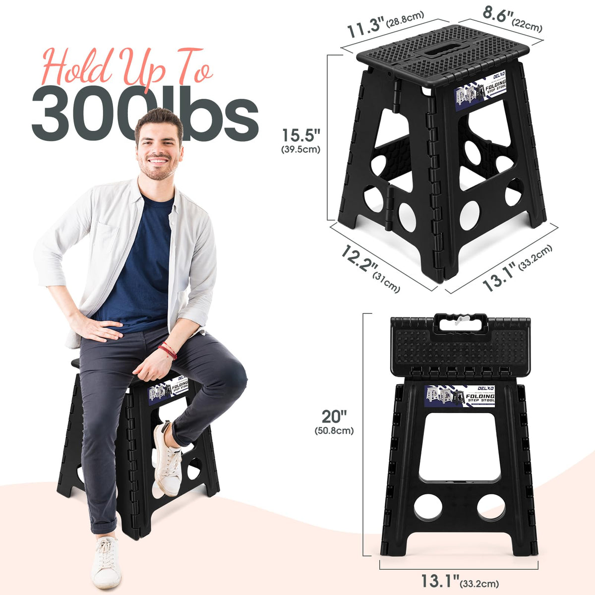 Delxo 16 Inch Folding Step Stool,foldable Step Stool for Adults Black Dot, Dot Black