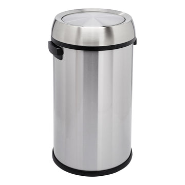 Amazon Basics Round Stainless Steel Trash Can with Swing Lid, Fingerprint and Smudge Resistant, 65 Litre/17.2 Gallon, Silver, Black