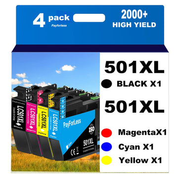 LC501XL LC501 Ink Cartridges for Brother LC501 Ink Cartridges 501 501XL for Brother MFC-J1260DW MFC-J1360DW MFC-J1410DW Printer 4 Pack (1 Black, 1 Cyan, 1 Magenta, 1 Yellow)