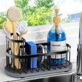 Sponge Holder for Kitchen Sink with High Brush Holder, [Stay-Dry Anywhere & No Drainage Needed] Rustproof Stainless Steel Kitchen Sink Caddy Organizer with Water Absorbing Stone Tray, Black