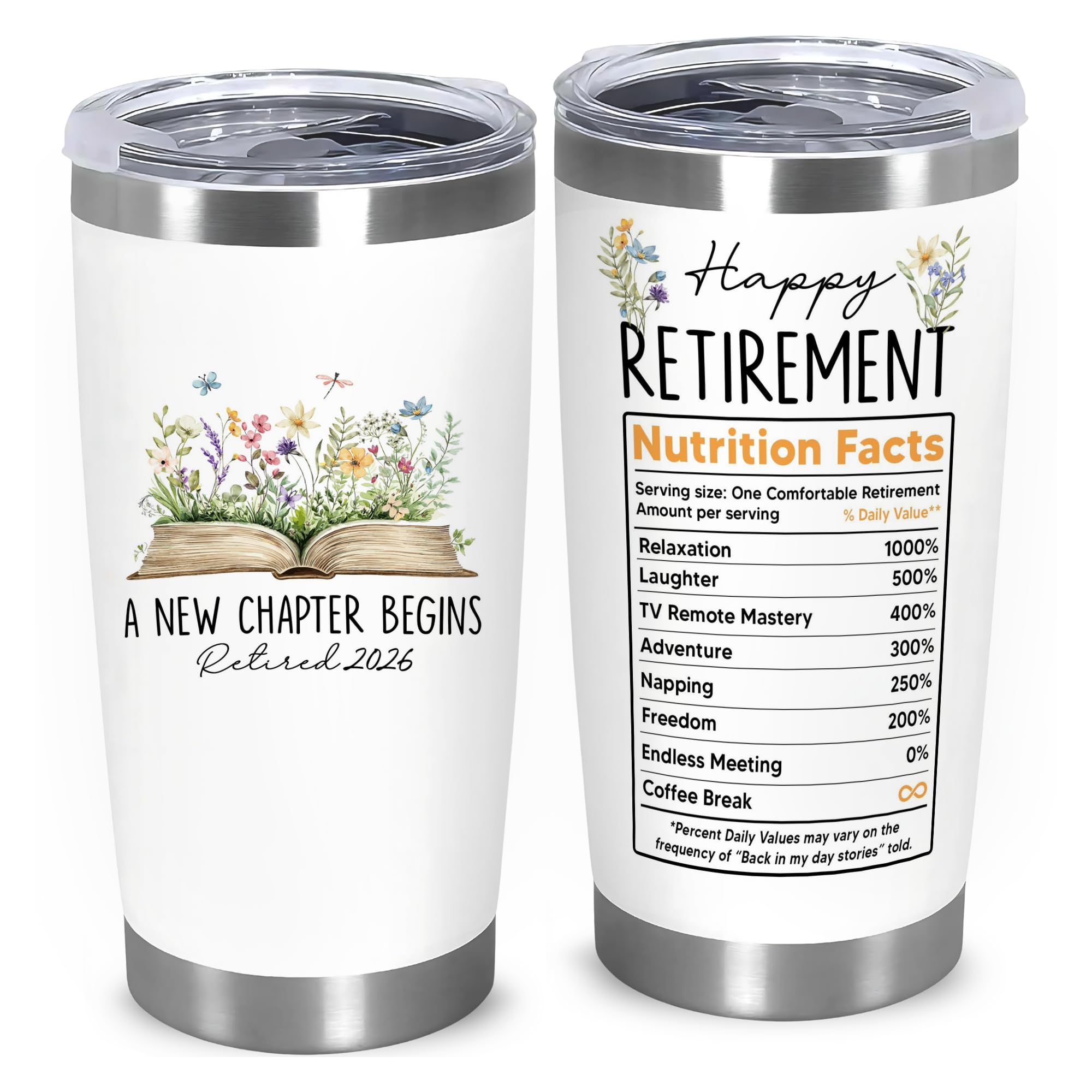 Retirement Gifts For Women 2026 - A New Chapter Begins Tumbler - Retired Gift For Boss Female, Happy Retirement with Nutrition Facts Gifts For Coworker Lady, Mothers Day Gift Chirstmas