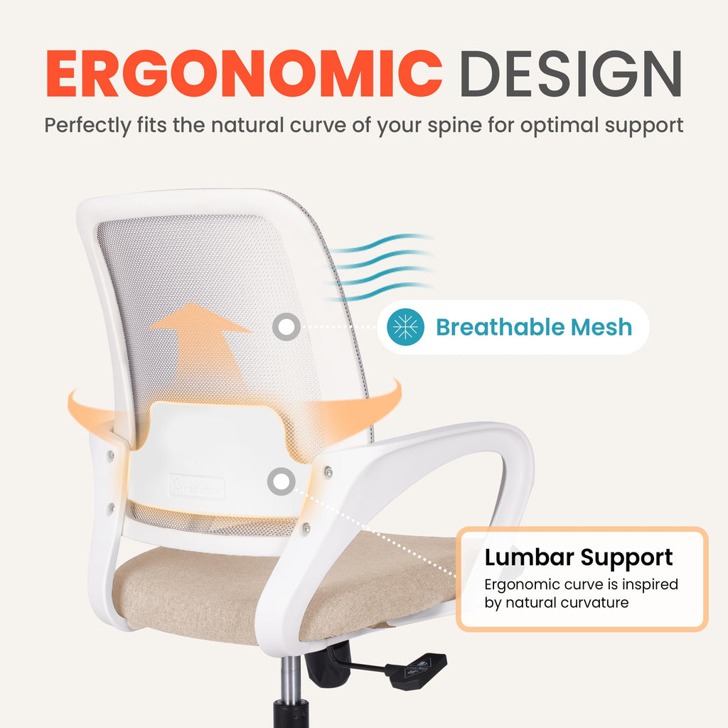 Neo Chair Home Office Desk Chair Ergonomic Mesh with Lumbar Support, Beige