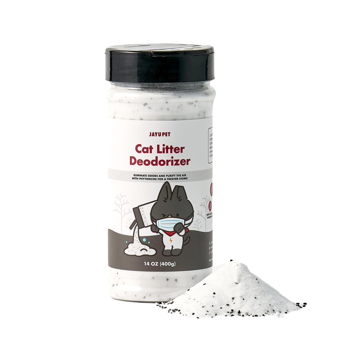JAYU PET Cat Litter Deodorizer 14oz (400g) | Litter Box Odor Remover Eliminator, Charcoal & Baking Soda, Controls Cat & Kitten Litter Smells, Fresh Phytoncide Scent