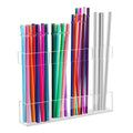 7.5" Small Acrylic Straw Holder for Cabinet Door - Reusable Tumbler Straw Organizer Storage, Small Kitchen Accessories Container, Ultra Sticky Cupboard Door Mounted (Transparent)