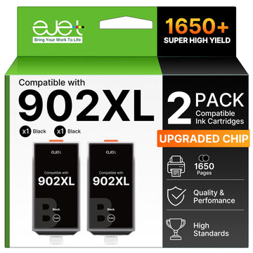 902XL Ink Cartridges for HP Printers Replacement for HP 902XL Ink Cartridges Combo Pack for HP 902XL Black Work with Officejet Pro 6978 6968 6970 6975 Officejet 6958 6956 6954 Printers (2 Pack: Black)
