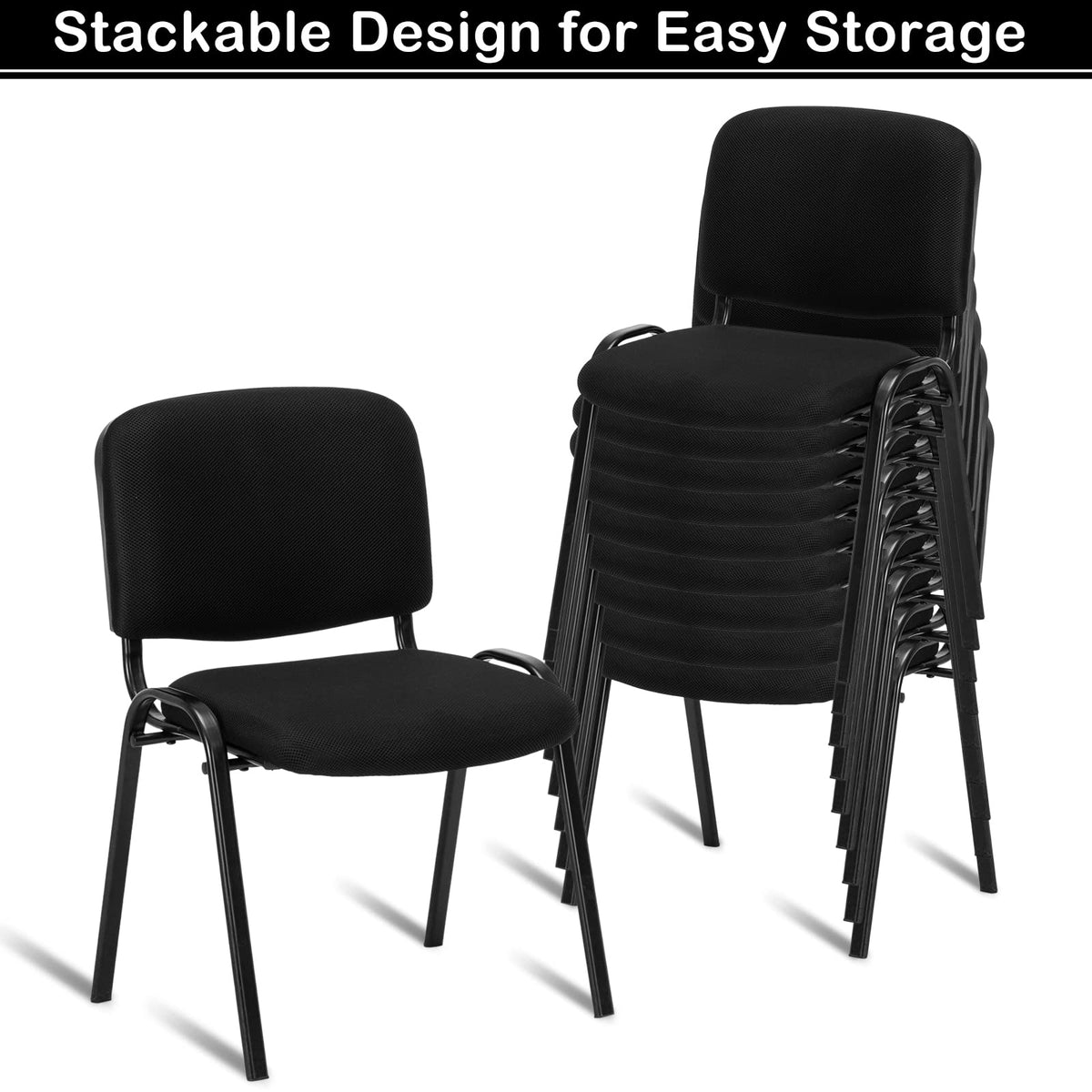Vingli 10-pack Waiting Room Chairs, Stackable Chair for Office, Mesh-black, Fabric Mesh-black
