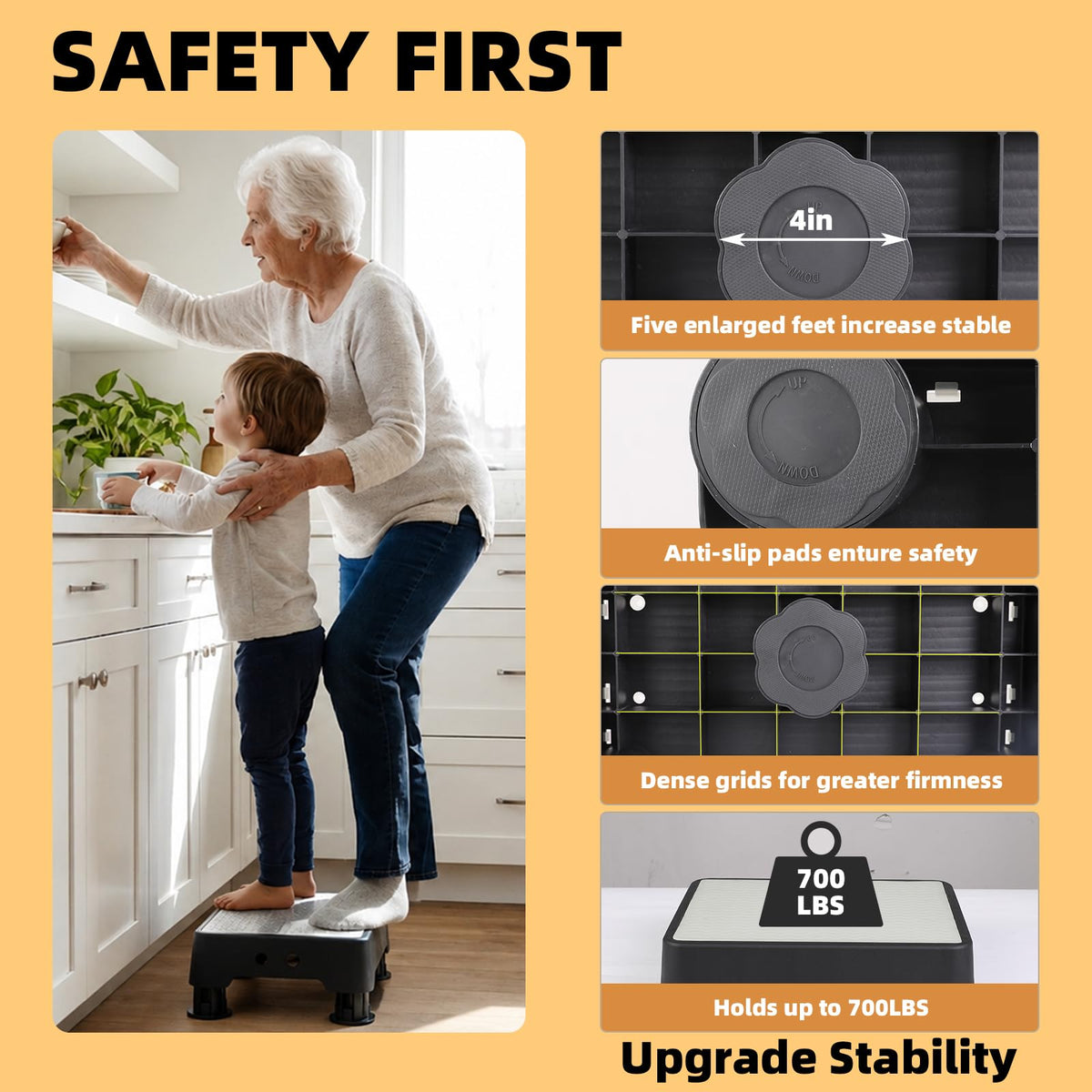 Adjustable Step Stool for Adults, Noctilucent Bed Step Stools, 660 Lbs Capacity Non-slip Safety Step Platform Indoor and Outdoor for Seniors
