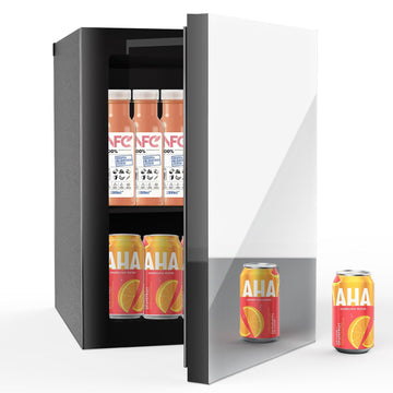 Stopasd Beverage Refrigerator Cooler, 0.9 Cu.Ft/24 Can Drink Fridge with Adjustable Shelves & Mirror Door for Temp Control for Drinks, Skincare, Soda, Beer, Wine - Home, Office, Dorm