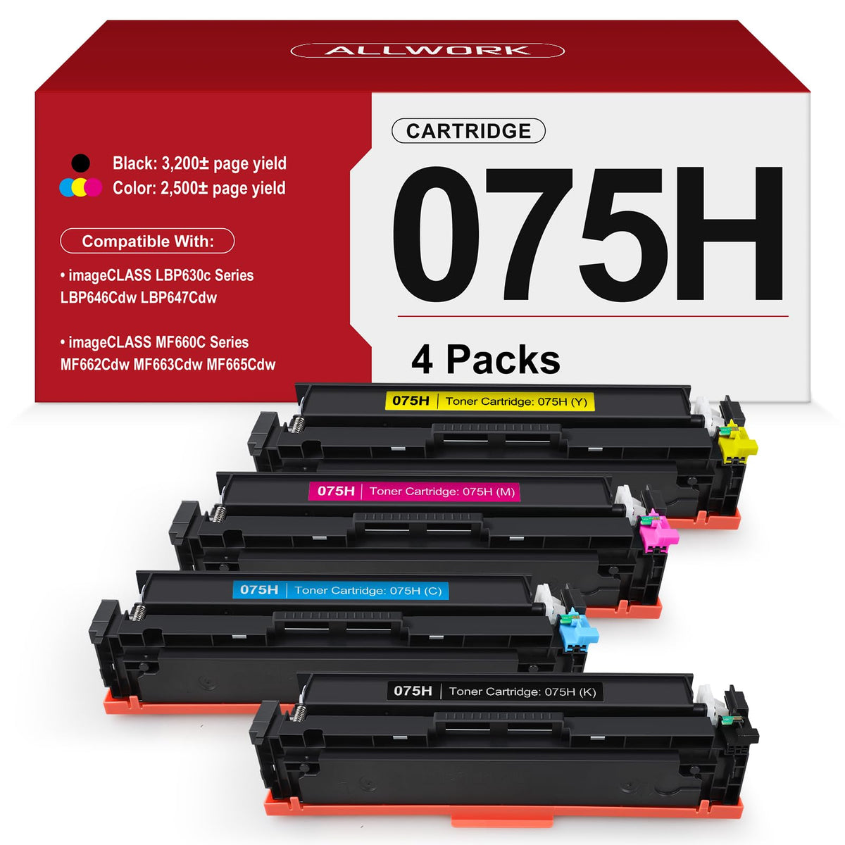 075H 075 High Capacity Toner Compatible Replacement for Canon 075H Toner Cartridge Set Works for Canon Color imageCLASS LBP646Cdw LBP647Cdw MF665Cdw MF663Cdw MF662Cdw LBP640 MF660 Printer Ink, 4-Pack