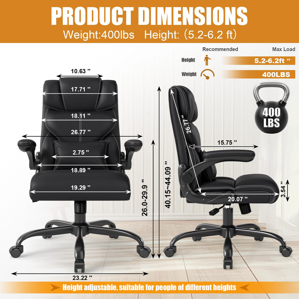 Executive Office Chair with Flip-up Armrests,ergonomic Computer Desk Chairs, Black