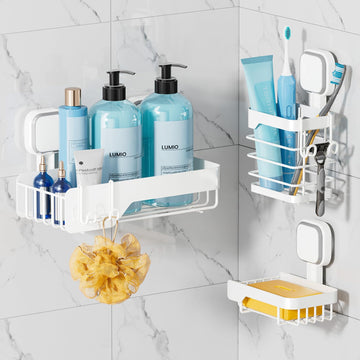 TAILI Shower Caddy Suction Cup Stainless Steel Shower Shelves White 3pack