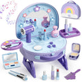 Lehoo Castle Toddler Vanity with Makeup Set, Portable Makeup Vanity for Girls with Lights Music Electric Hairdryer, Pretend Play Princess Toys for Dress Up, Birthday Gifts for 3 4 5 Years Old Girls