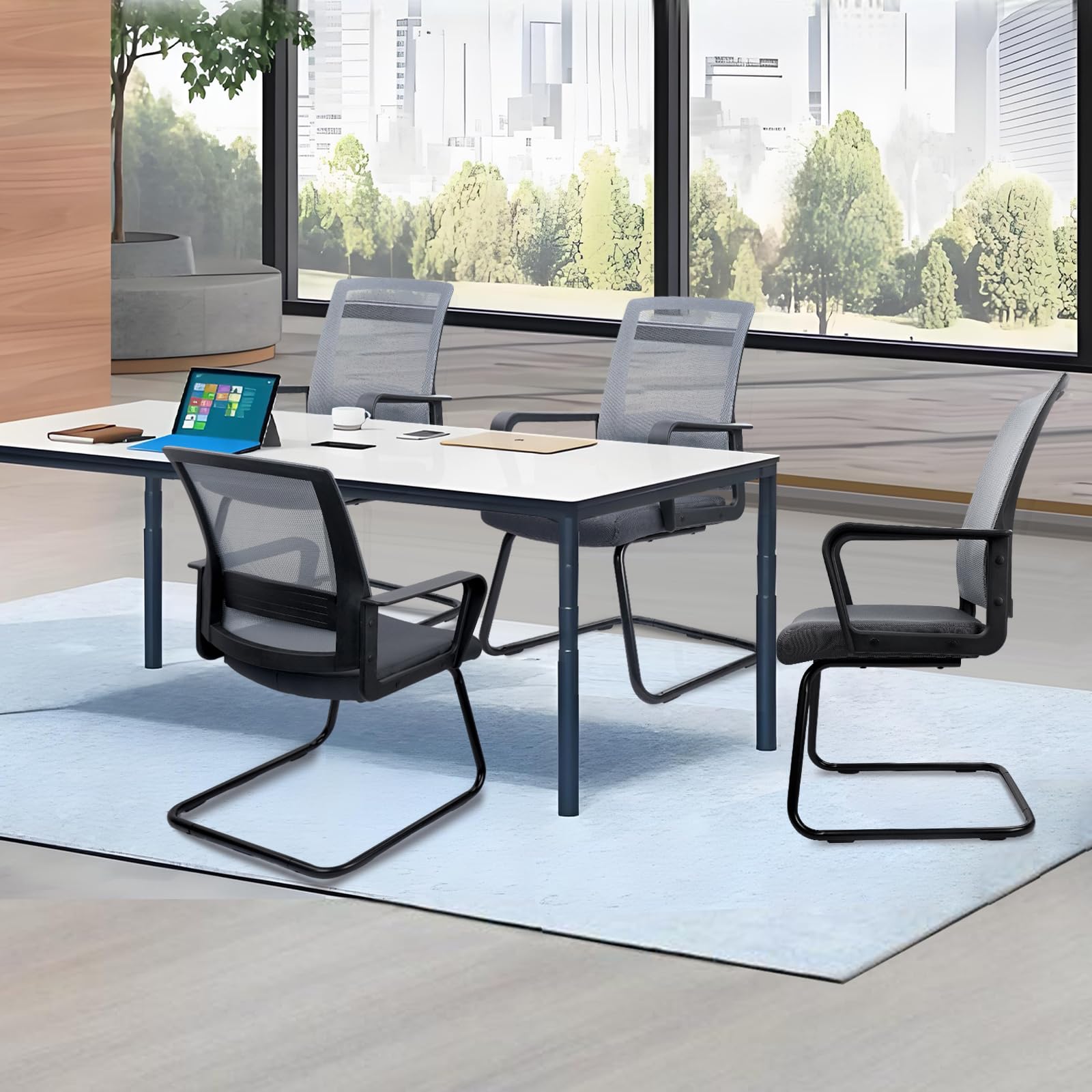 Clatina Office Guest Chair with Lumbar Support and Mid Back Mesh Space Air Grid Series for Reception Conference Room (gray-4 Pack)