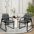 Clatina Waiting Room Chairs with Padded Arms Leather Guest Chair No Wheels for Office Reception and Conference Desk with Sled Base Black, 2pk