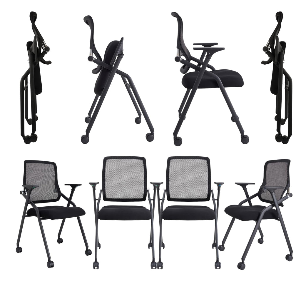 Blaneduo Updated Conference Room Chairs, Folding Office Desk Chair with Lumbar Support and Sliding Armrest with Casters, Stackable Office Guest