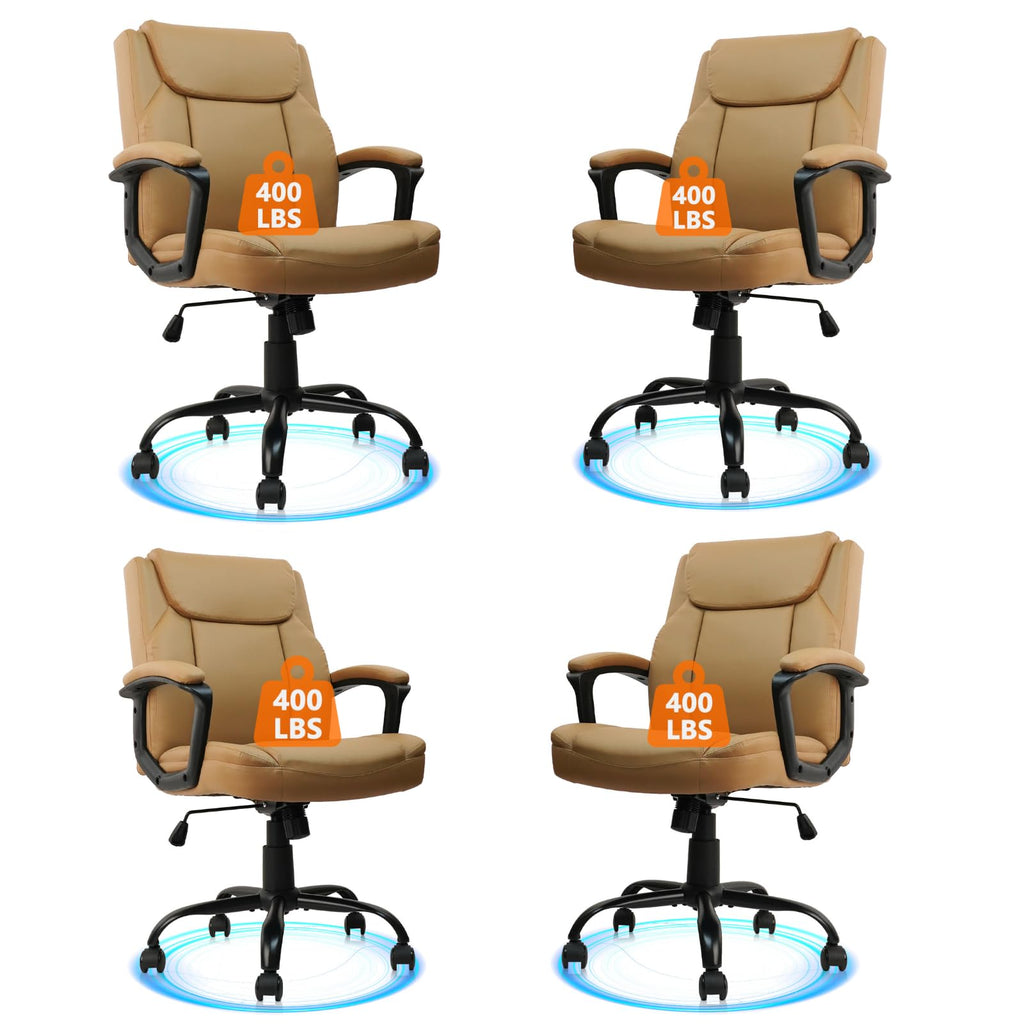 Clatina Brown Office Computer Chair Pu Leather Executive Swivel Adjustable Height Chairs with Upholstery Fixed Armrest Mid-back Leather Thick