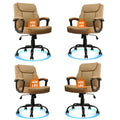 Clatina Brown Office Computer Chair Pu Leather Executive Swivel Adjustable Height Chairs with Upholstery Fixed Armrest Mid-back Leather Thick