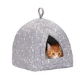 Furhaven Cat Bed Cave for Indoor Cats & Small Dogs, Washable & Foldable w/ Removable Cushion - Polycanvas Print Pet Tent - Gray Terazzo, Small