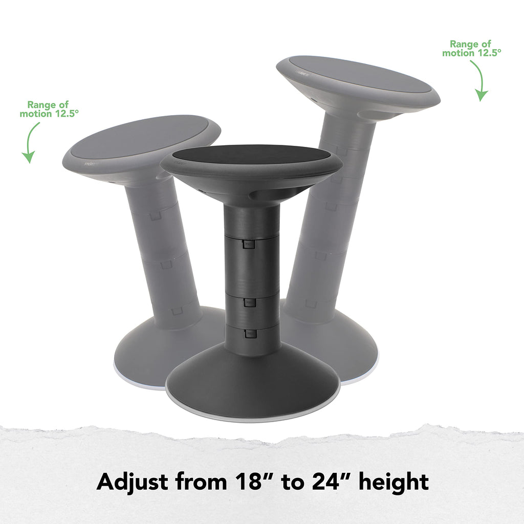 Storex Active Tilt Stool – Ergonomic Seating for Flexible Office Space and Standing Desks, Adjustable 12-24 Inch Height, Black (00320a01c)