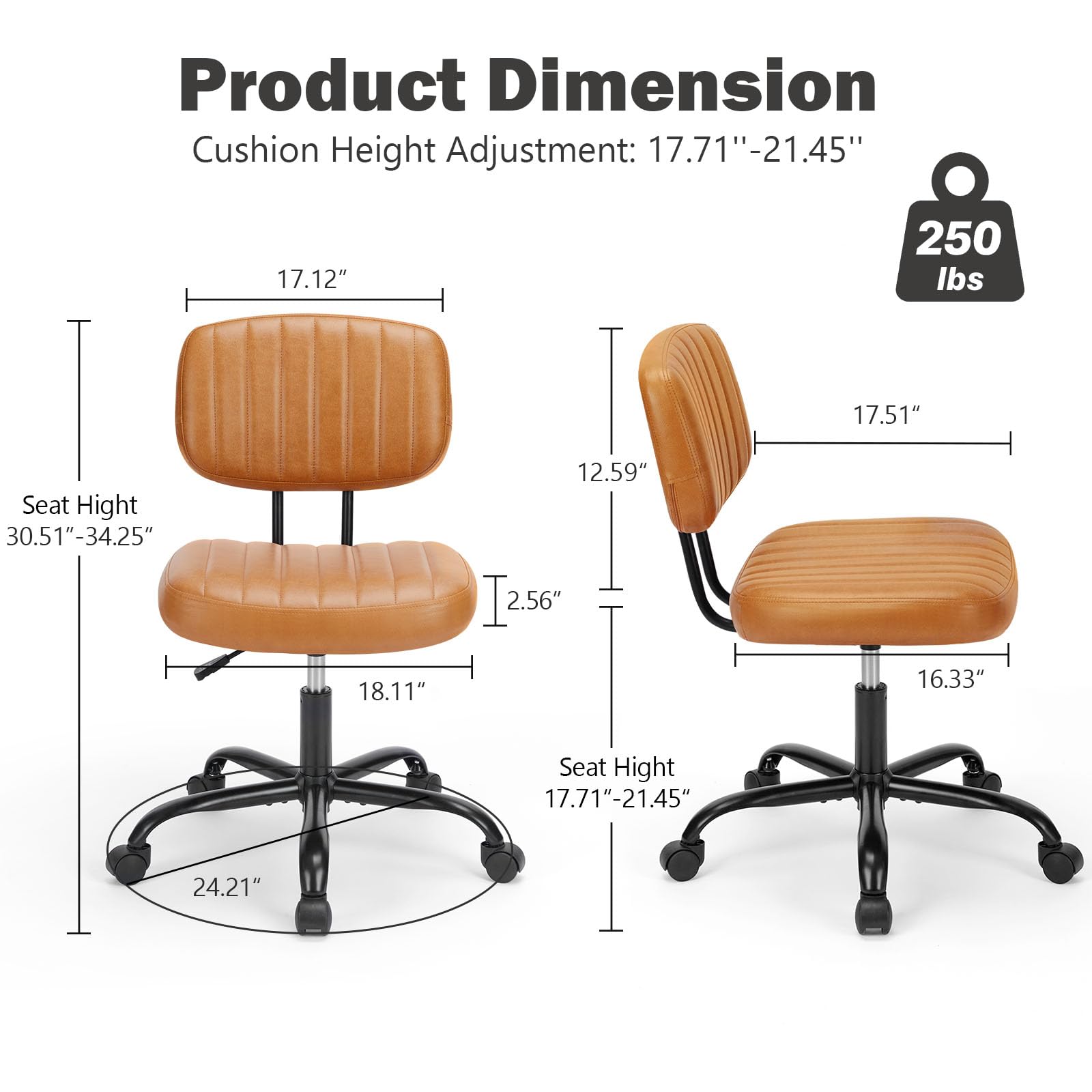 Dumos Small Desk Chair, Home Office Chair, Lumbar Support, Brown