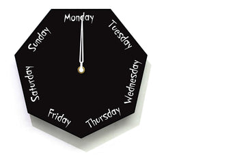 Day of The Week Clock - Heptagon Black Wall Clock - Days Countdown Clock - Weekly Clock - Retirement Gift - Fun Clock Gift - Office Clock - Optional RGB LED 5V Backlit
