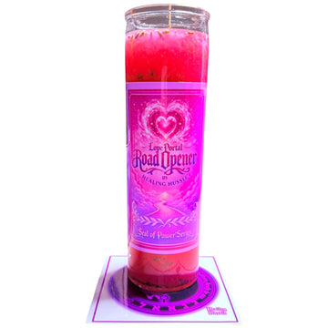 Love Portal Road Opener Candle Kit | Seal of Power™ | Pink Fixed Glass Candle | Carnelian & Rose Quartz Infused | Healing Hussle