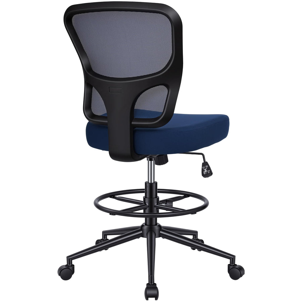 Armless Drafting Chair Tall Office Chair for Standing Desk - Adjustable Height Mesh Ergonomic Drafting Stool with Foot Ring & Wheels, Rolling