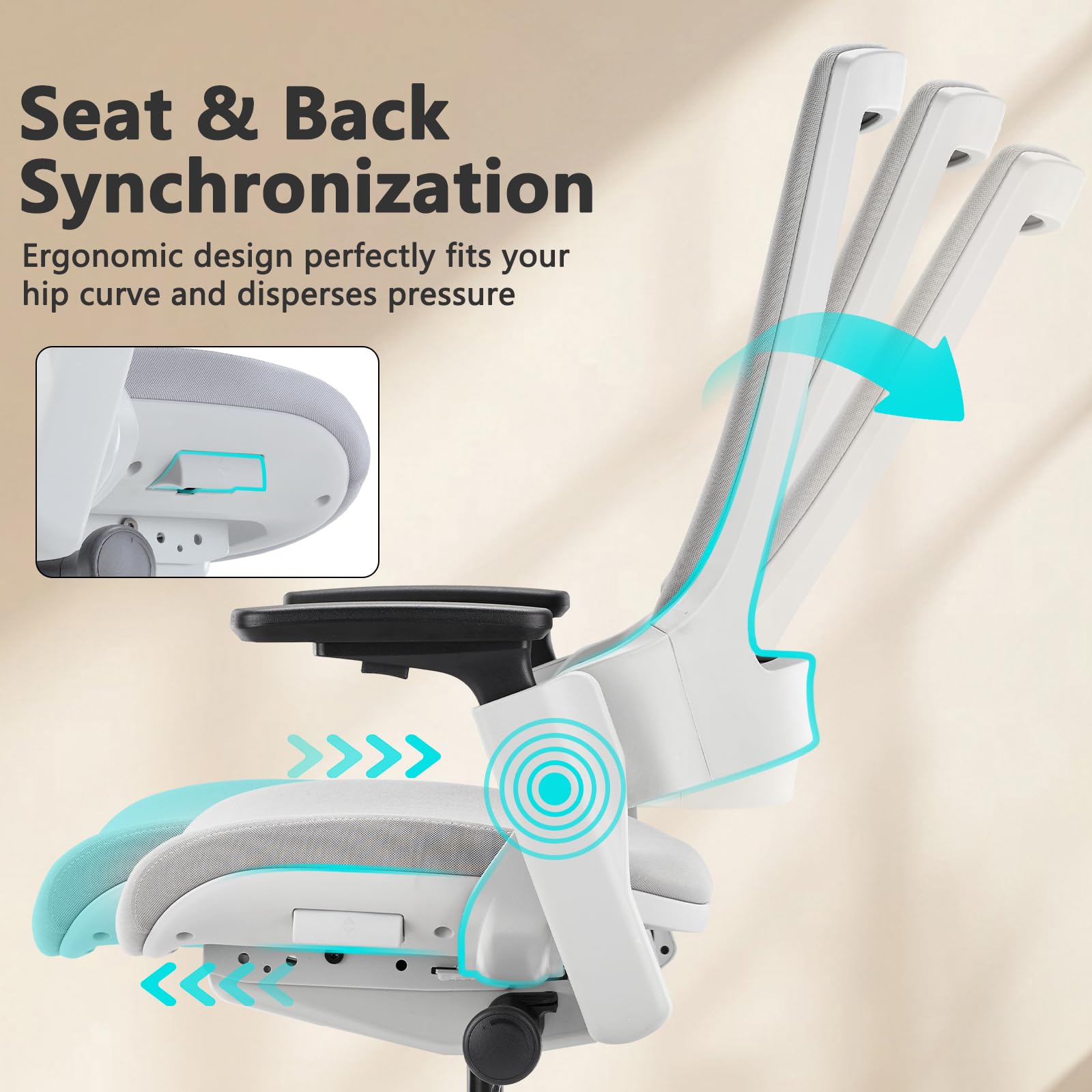 Clatina Office Chair Swivel Executive Chair, Adjustable Ergonomic Computer Chair with 3d Armrest and Lumbar Support, Mesh Backrest Task Chair