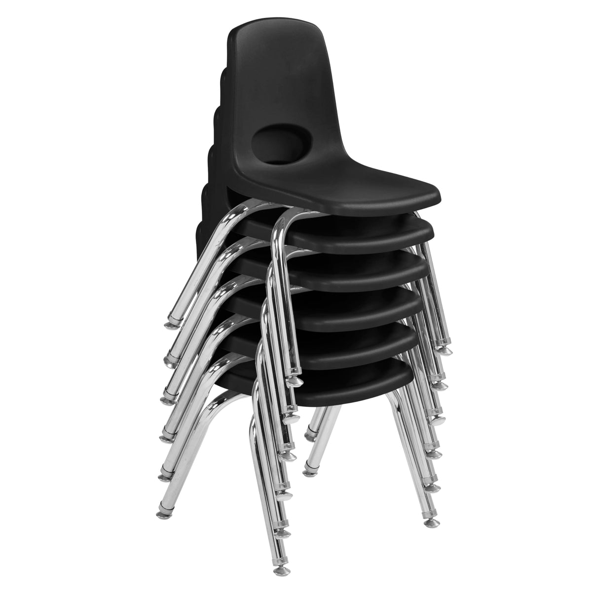 Fdp 12" School Stack Chair,stacking Student Seat with Chromed Steel Legs and Nylon Swivel Glides for In-home Learning or Classroom - Black