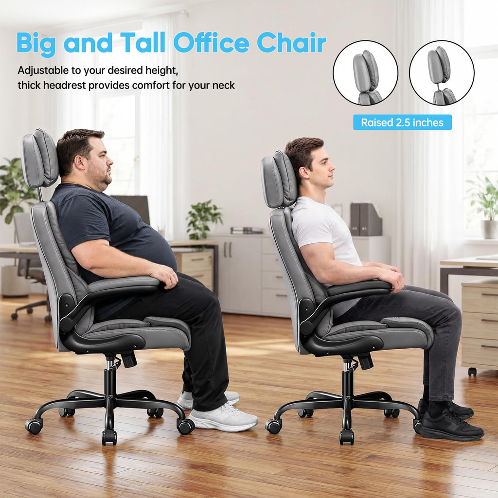Sytas 400lbs Big and Tall Office Chair with Adjustable Headrest, Grey