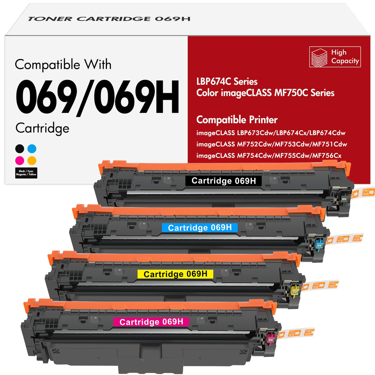 069 069H Toner Cartridge Set MF753Cdw MF751Cdw High Capacity Compatible for Canon 069H Color ImageCLASS MF750C LBP674C Series LBP674Cdw MF752Cdw MF756Cx Printer Ink Black Cyan Yellow Magenta 4 Pack