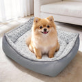 Mora Pets Reversible Pet Beds for Small Dogs Large Cat Bed Washable - Cool & Warm 2-in-1 Anti Anxiety Dog Bed for Summer, Rectangle Puppy Bed with Fluffy Grey Rose (25''x21''x7'')