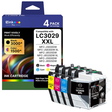 LC3029XXL Super High Yield Compatible Replacement for Brother LC3029 LC3029BK LC3029XXL to use with Brother MFC-J5830DW MFC-J5830DWXL MFC-J5930DW MFC-J6535DW MFC-J6535DWXL MFC-J6935DW (4PACK-BCMY)