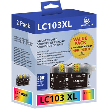 LC103XL LC103 Ink Cartridges High Yield Black Replacement for Brother MFC-J870DW MFC-J475DW MFC-J470DW MFC-J6920DW Printer, Brothers LC103 Black Ink, LC 103XL Black Cartridge (2 Black Pack)