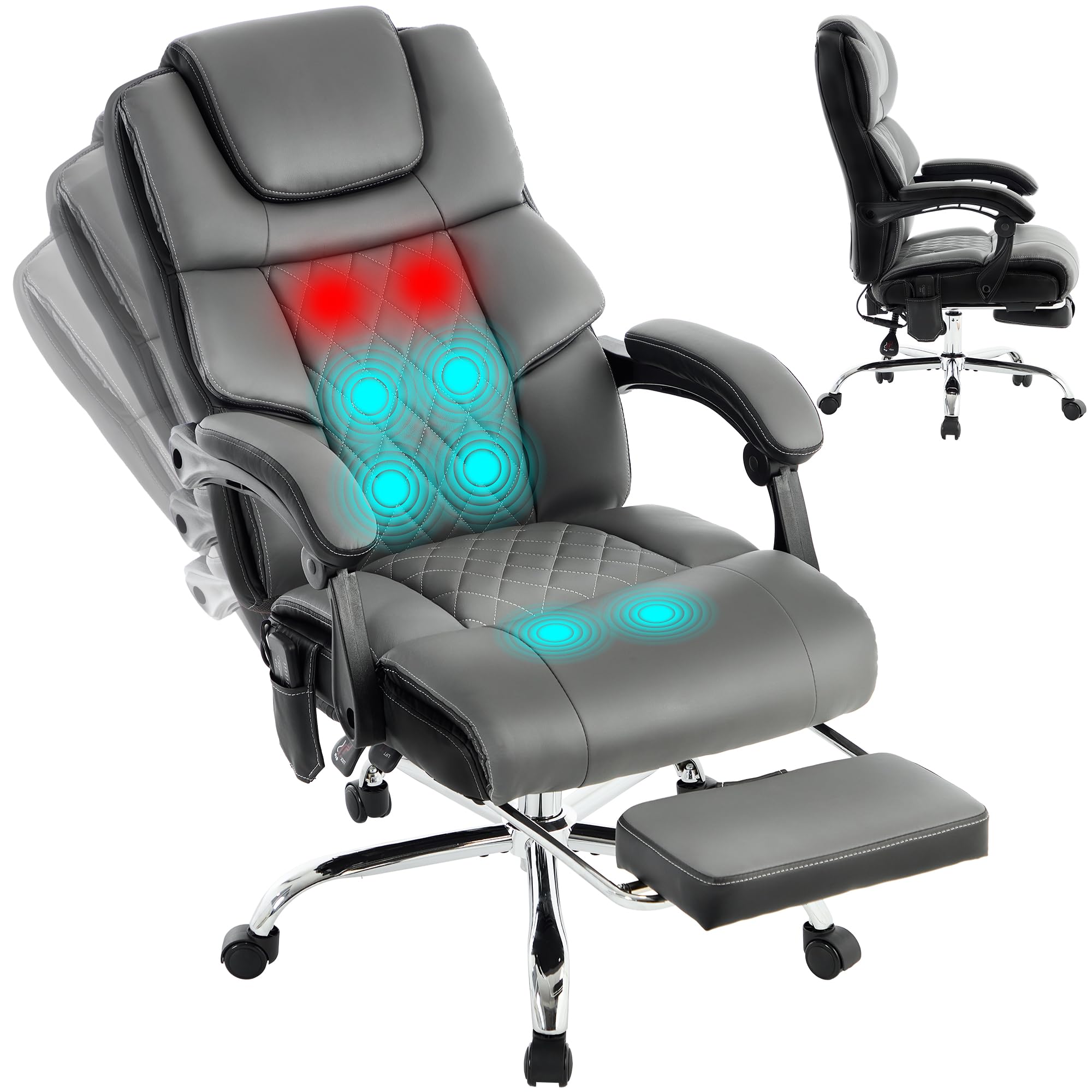 Sleekjtre Massage Office Chair with Heat & Footrest,heated Comfy Reclining Desk Chair with Vibration,executive Big and Tall Chairs for Heavy