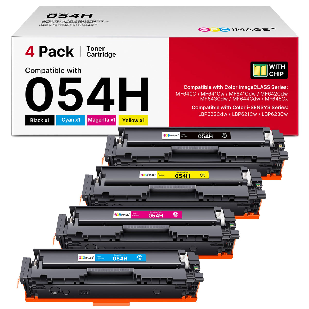 054H 054 Toner Replacement for Canon 054H 054 Toner Cartridge Set work with Canon MF642Cdw Toner Cartridges for Color imageCLASS MF644Cdw MF642cdw MF641Cw LBP622Cdw, 4 Pack CRG-054H Cartridge 054