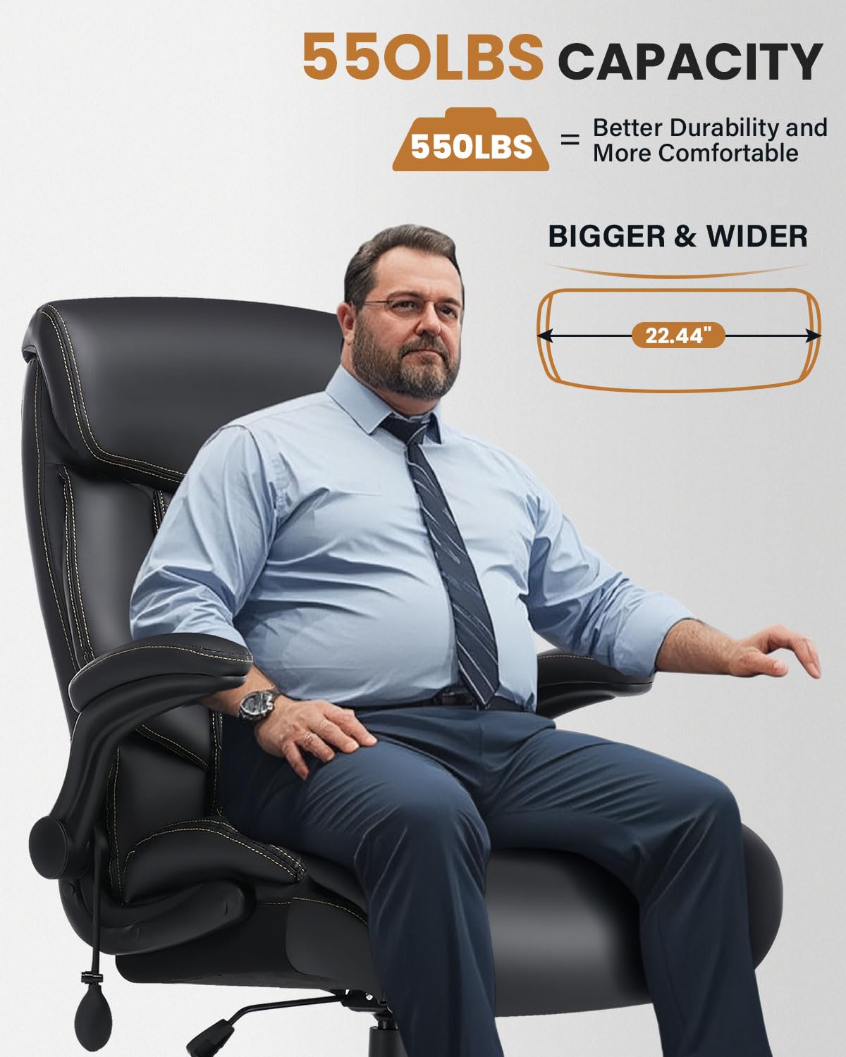550lbs Big and Tall Office Chair for Heavy People,ergonomic Office Chair with Padded Flip-up Arms and Adjustable Lumbar Support,high Back
