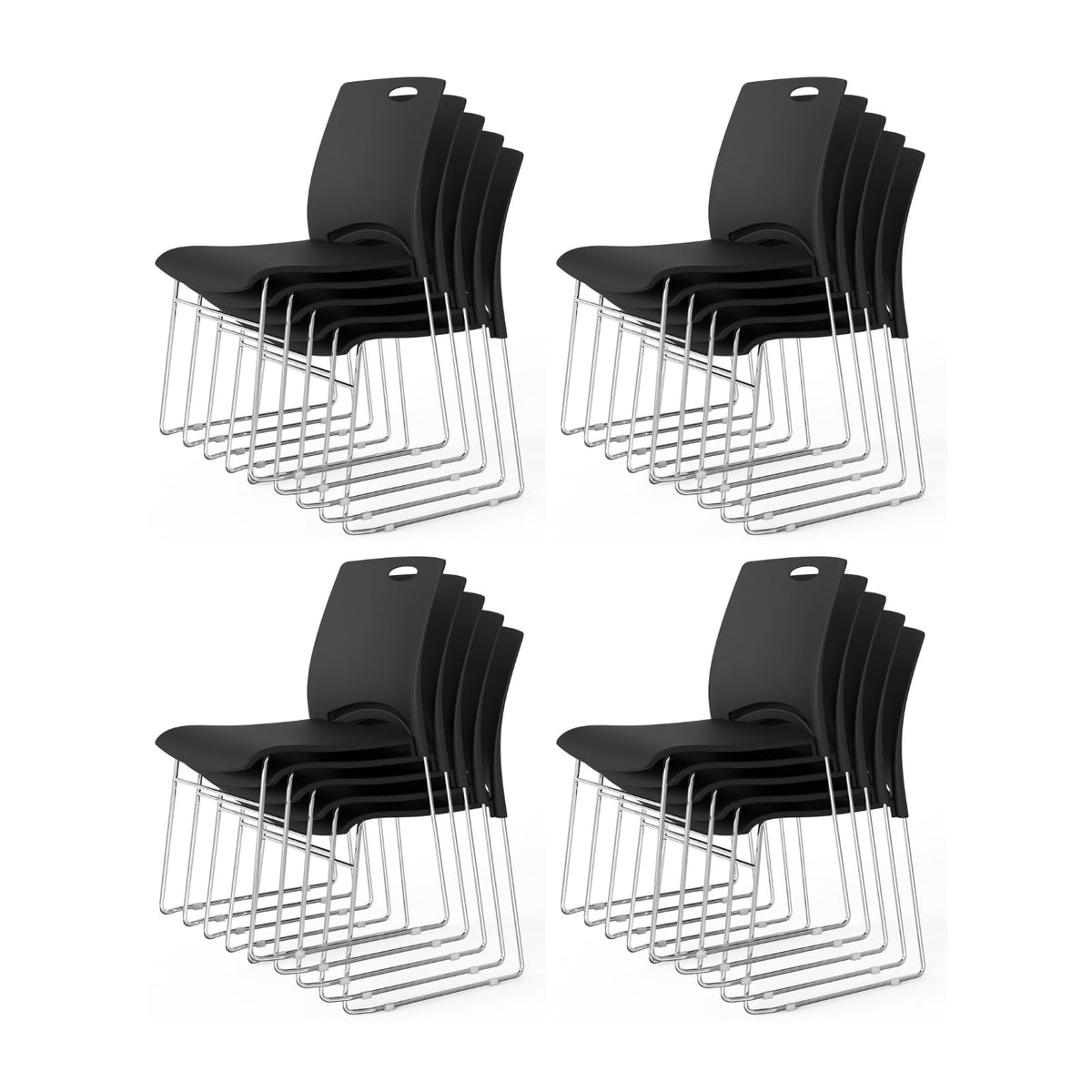 Vingli 20 Pack Plastic Stacking Chairs, Stackable Office Chair, Black