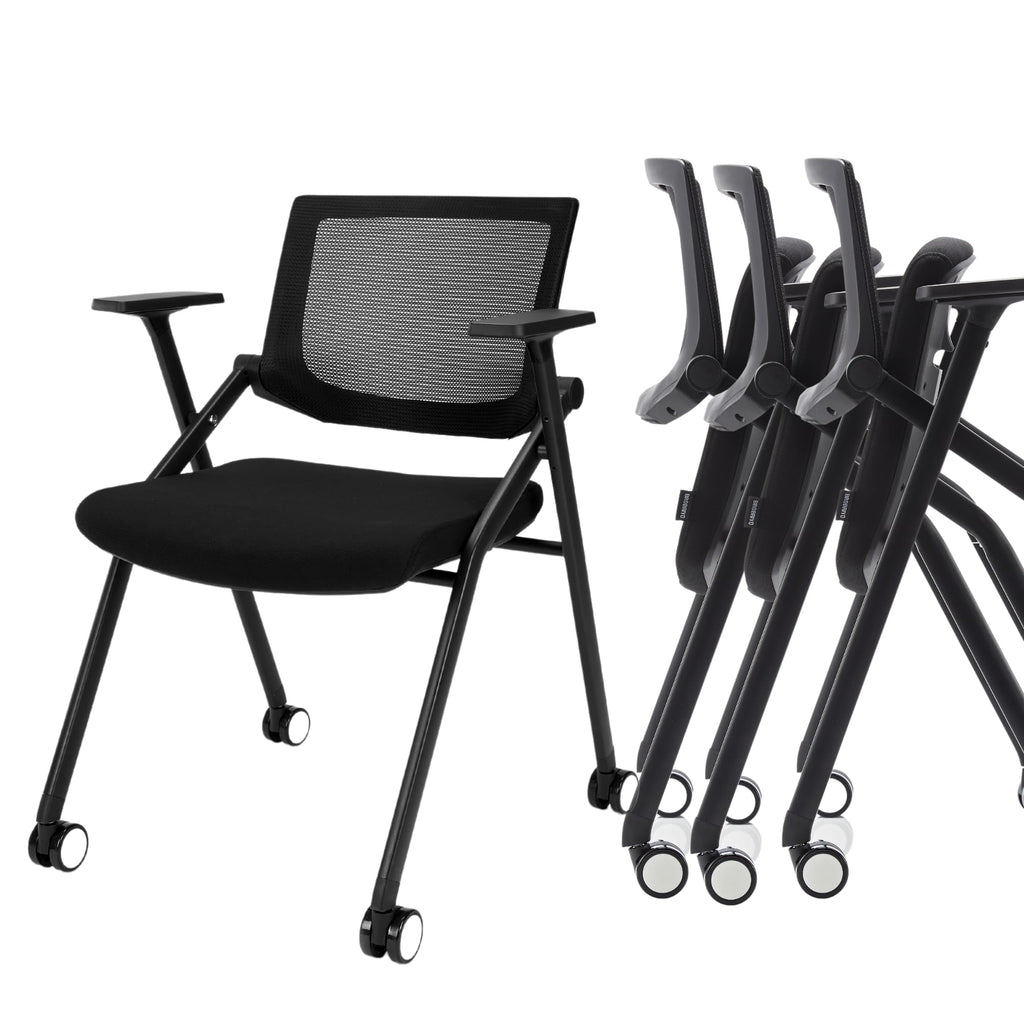 12 Pack Stackable Conference Room Chairs with Wheels and Paddle, Ergonomic Mesh Back and Arms for Meeting, Conference, Reception, Training Room