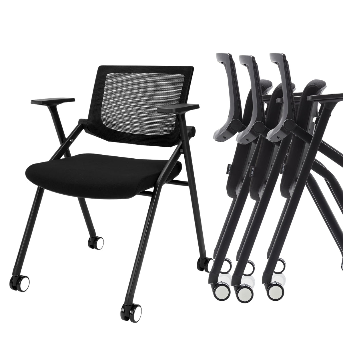 12 Pack Stackable Conference Room Chairs with Wheels and Paddle, Ergonomic Mesh Back and Arms for Meeting, Conference, Reception, Training Room