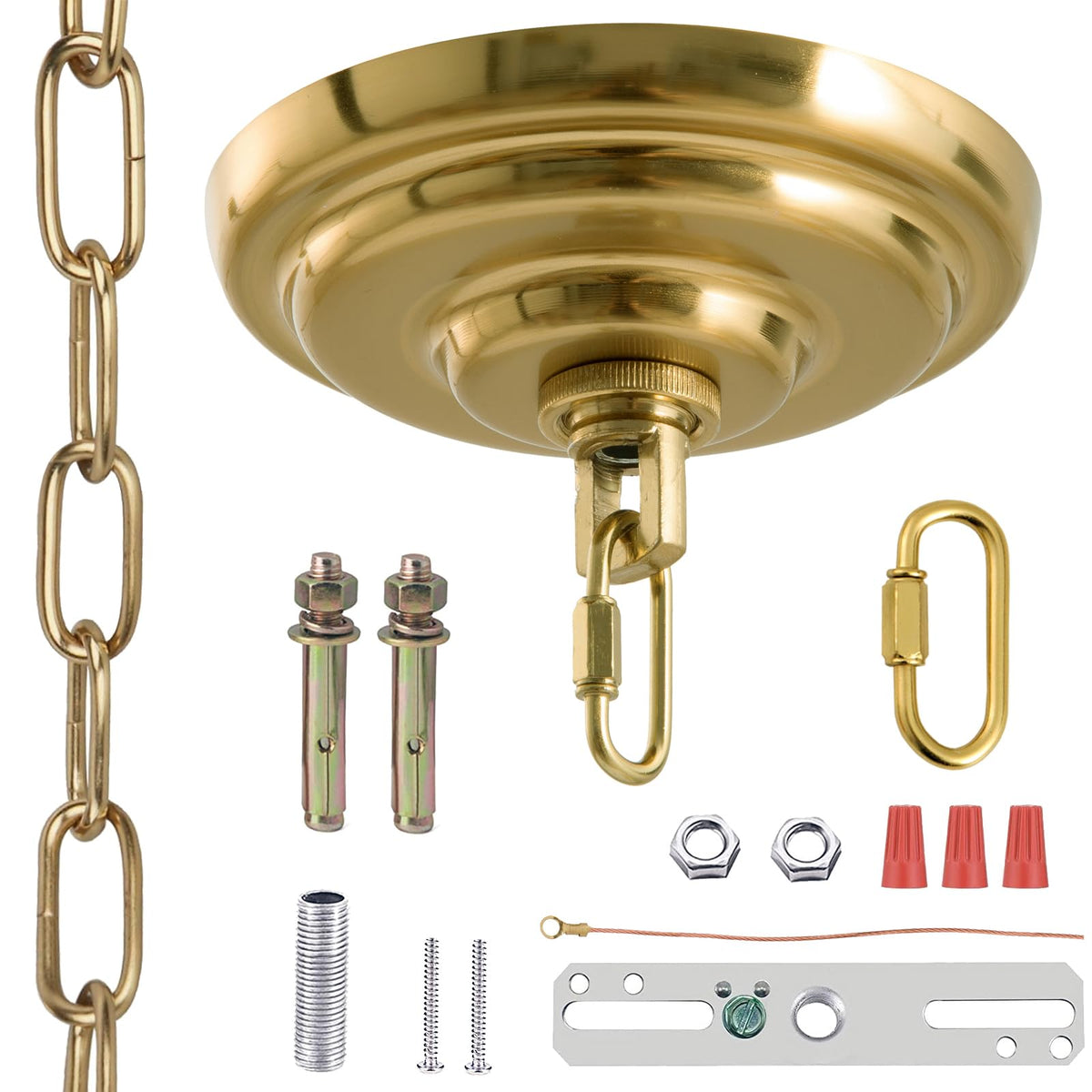 5-5/16 Inch Light Canopy Kit with 6 Feet Hanging Chain, Heavy Duty, Replacement Cover Plate for Chandelier, Pendant Light, Swag Light, Ceiling Fan, Flower Basket or DIY Projects (Brass)