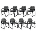Clatina Leather Guest Chairs Set of 8, Office Reception with Padded Arms, Desk Chair with Sled Base for Office Conference Waiting Room, Black