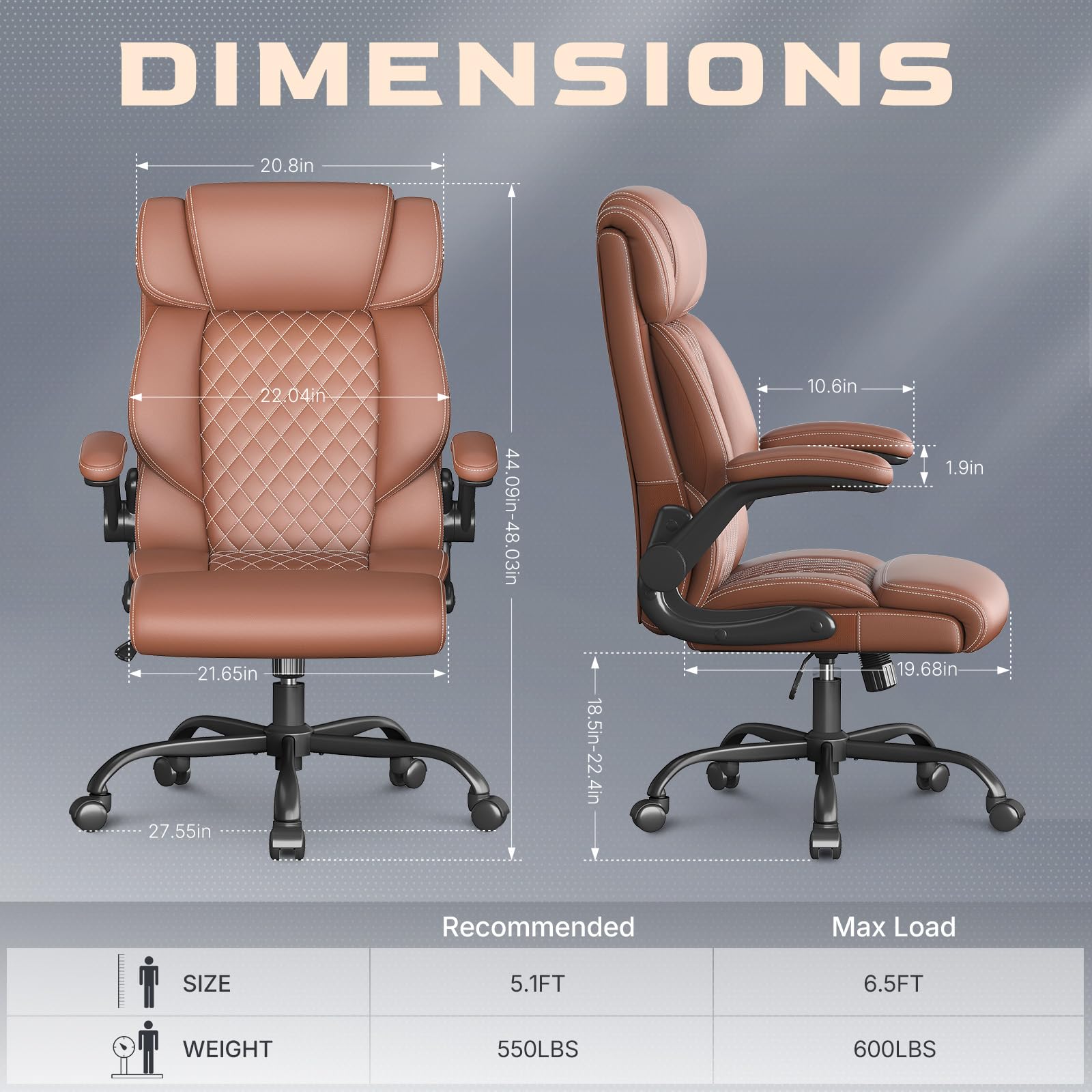 Office Chair-executive High Back Breathable Big and Tall Office Chair Flip-up Armrests Lumbar Support-ergonomic Leather Rolling Swivel Chair