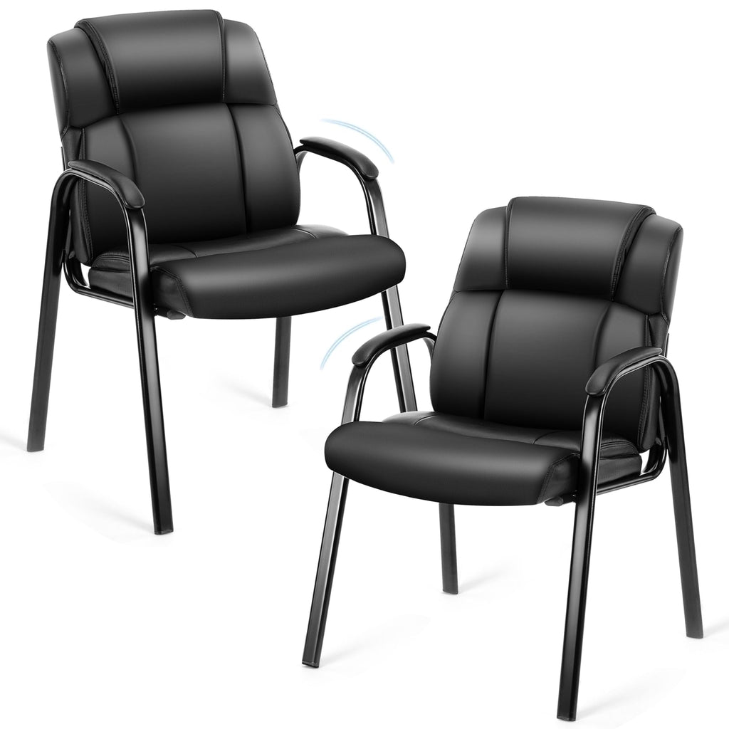 Simple Deluxe Leather Guest Chair with Padded Arm 2 Pack, Rest for Office Reception, Waiting Room, Meeting Conference, Lobby Home Desk Table