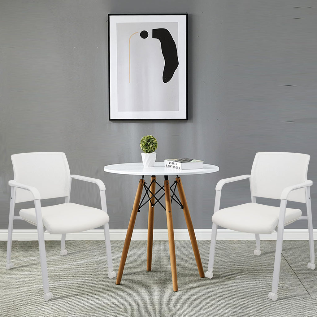 Clatina Mesh Back Guest Reception Stacking Chair with Wheels, Waiting Room Stackable Chairs with Upholstered Leather Seat & Ergonomic Lumbar
