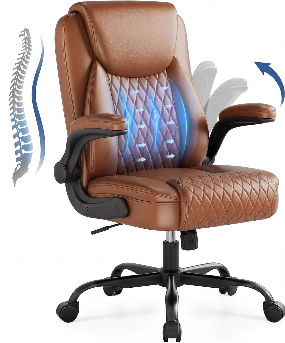 Gtpoffice Executive Office Chair with Comfortable Lumbar Support, Ergonomic Gaming Chair with Flip-up Armrests & Zoned Pressure-relief Cushion,