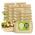 25Pack(50pcs) Meal Prep Containers Reusable, 32oz Bamboo-Powder Food Containers with Lids, Plant-based To Go Containers for Lunch - Microwave, Freezer, Dishwasher Safe